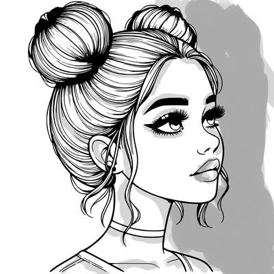 realistic girl with buns on the top of her head