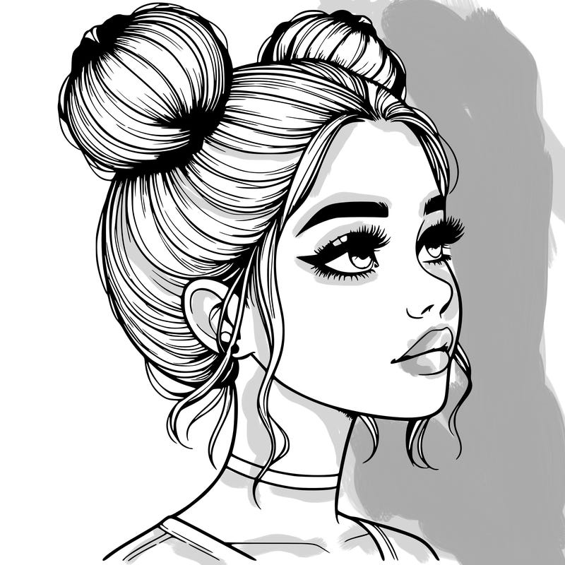 realistic girl with buns on the top of her head