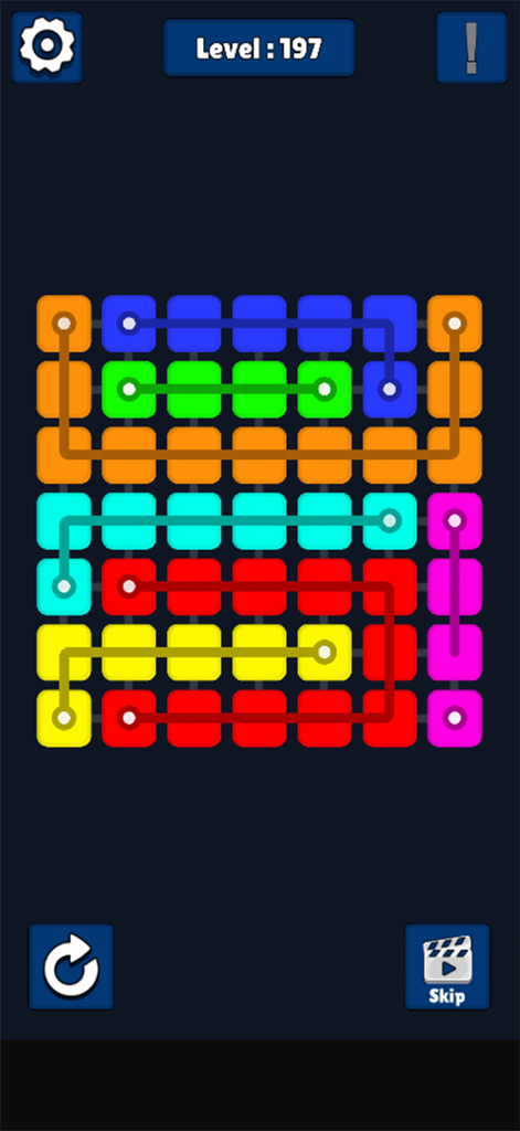 Color Box Connect - Gameplay of Color Box Connect showing colorful lines connecting dots on a dark grid for level 197