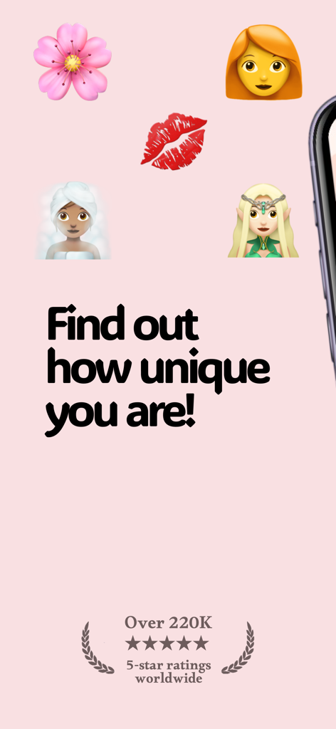 FaceMap: AI Face Comparison - Écran promotionnel de l'application FaceMap avec le texte Découvrez à quel point vous êtes unique et un badge de notation cinq étoiles