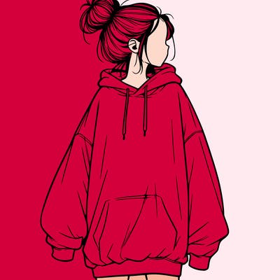 realistic girl with a oversized sweatshirt on and a bun