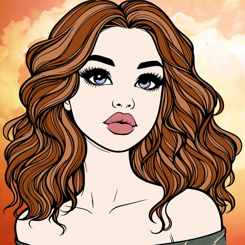 realistic girl with wavy hair and lips