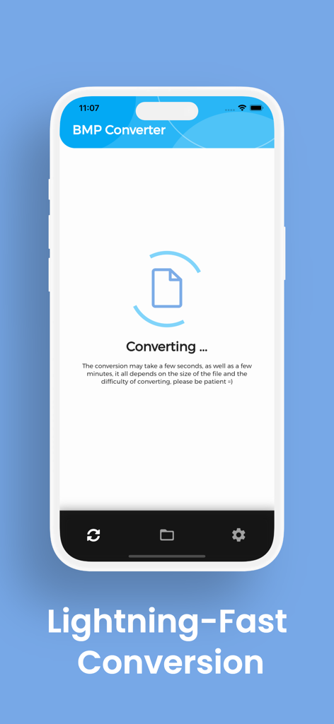 BMP Converter, BMP to PDF - Aplicativo móvel Conversor BMP mostrando a tela de conversão de arquivos