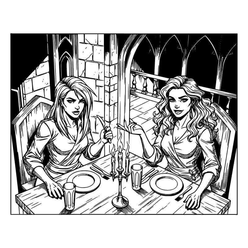 two girly  friends having dinner