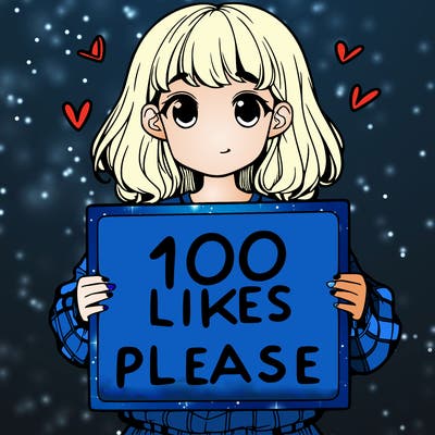 a girl holding a sign saying 100 likes please