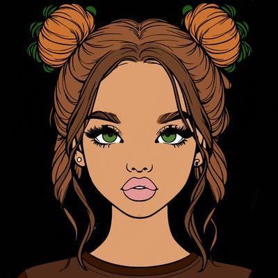 realistic girl with two buns in hair and lips