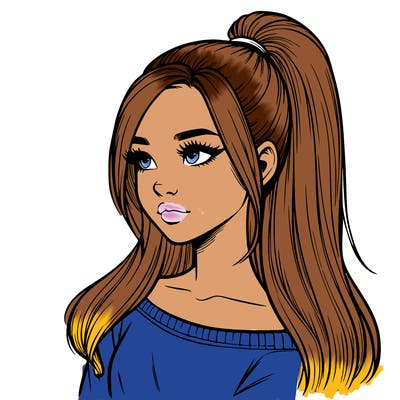 realistic girl with a high ponytail