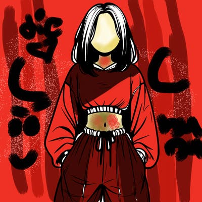 realistic girl faceless with baggy pants and a crop top