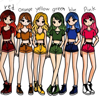 a group of girls wearing crop tops and shorts