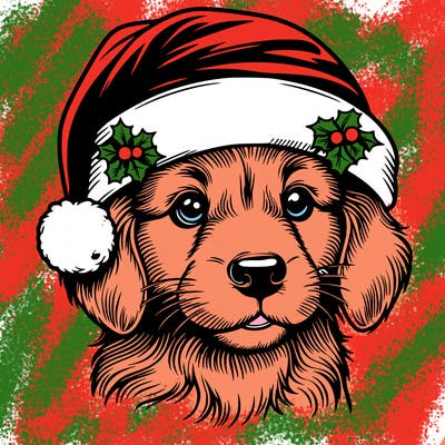 realistic dog wearing a santa hat