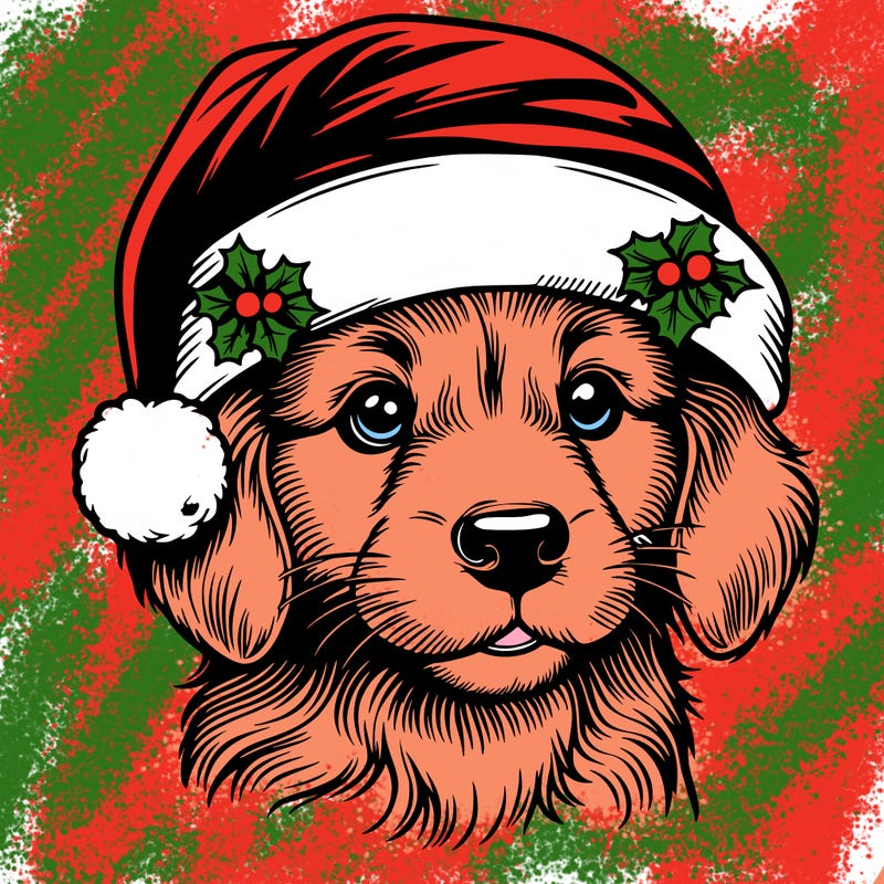 realistic dog wearing a santa hat
