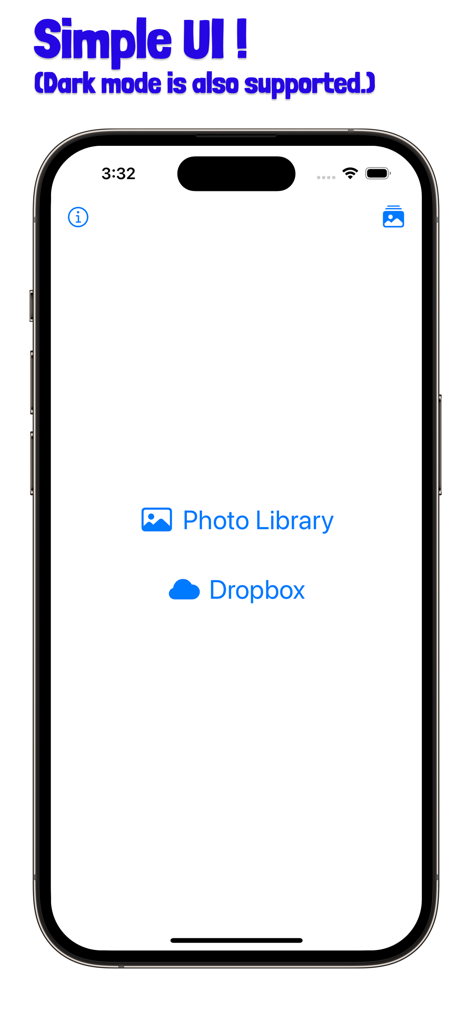 Imgur Image Uploader - Main interface of the Imgur Image Uploader app showing options to upload from Photo Library and Dropbox