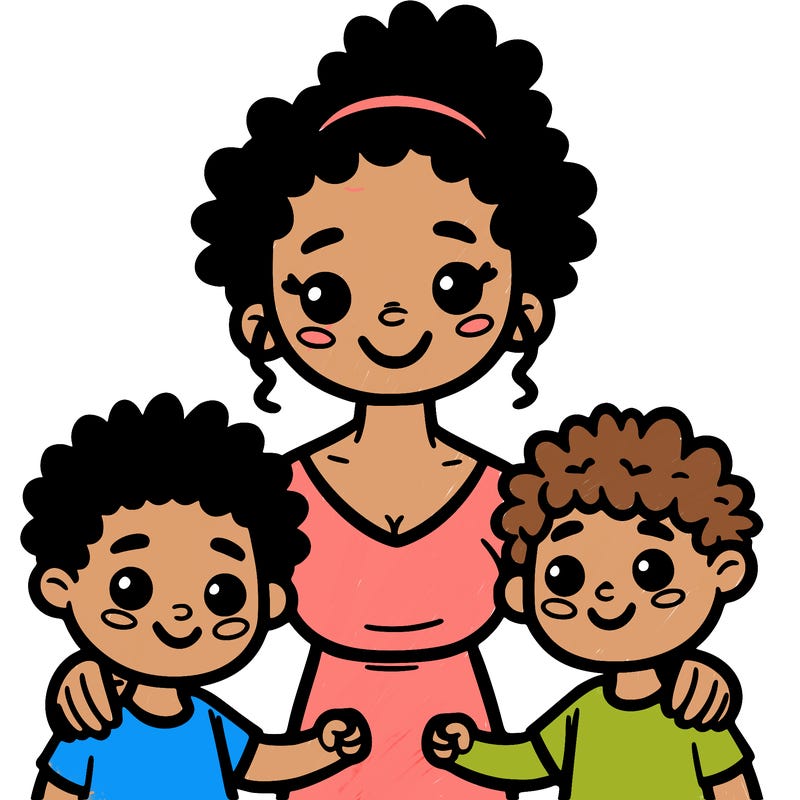 a black mom with 2 kids