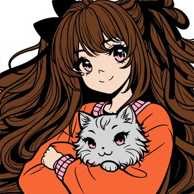 manga girl with a cat in her hair
