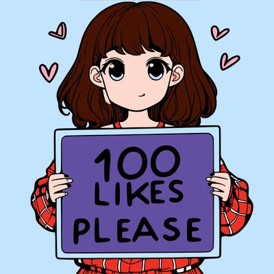 a girl holding a sign saying 100 likes please