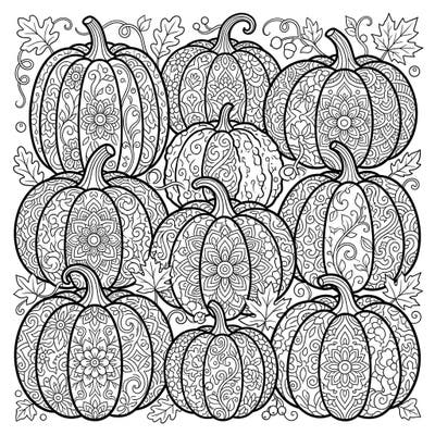 Uncover the intricate beauty of heirloom pumpkins with this detailed coloring page, perfect for adults. Dive into complex patterns and create a stunning tribute to the autumn season.