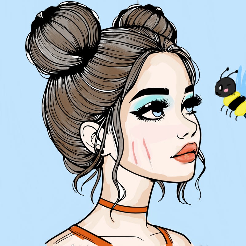 realistic girl with buns on the top of her head