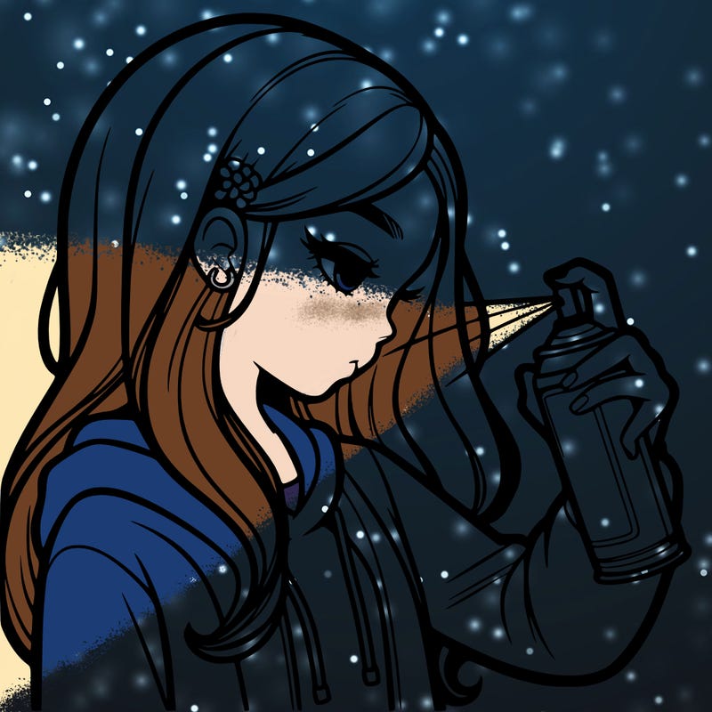 a realistic girl spray painting