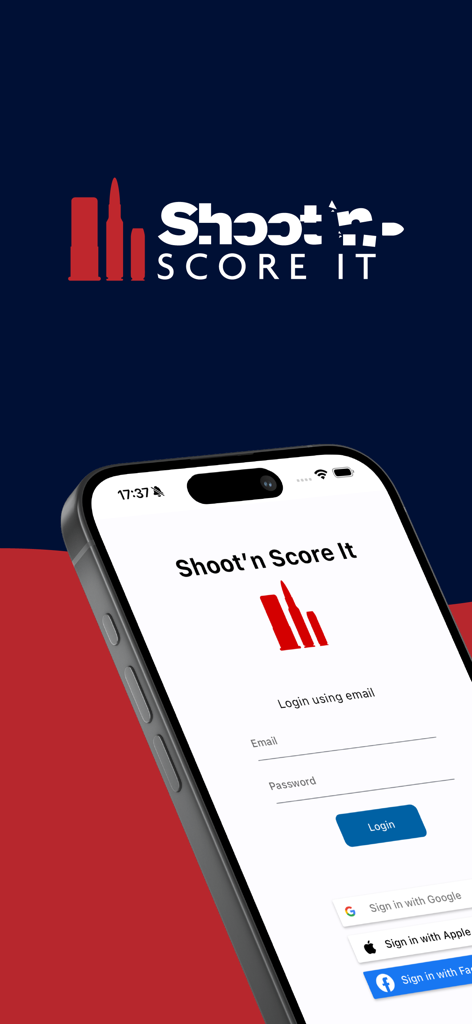 Shoot'n Score It - Login screen of the Shoot n Score It competitive shooting scoring app