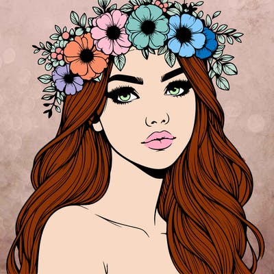 realistic woman with flowers crown