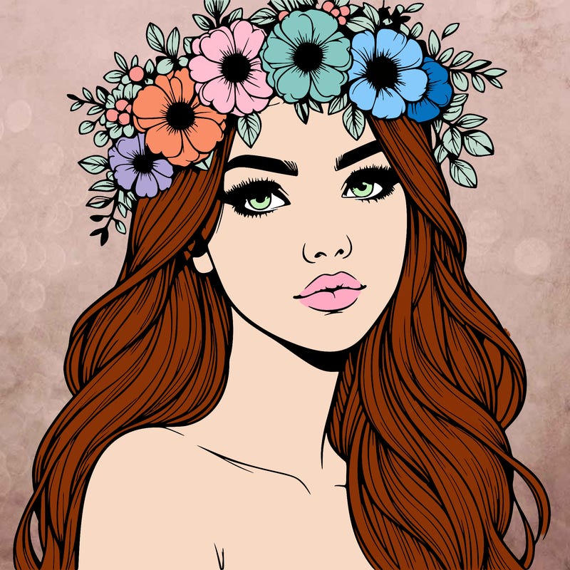 realistic woman with flowers crown