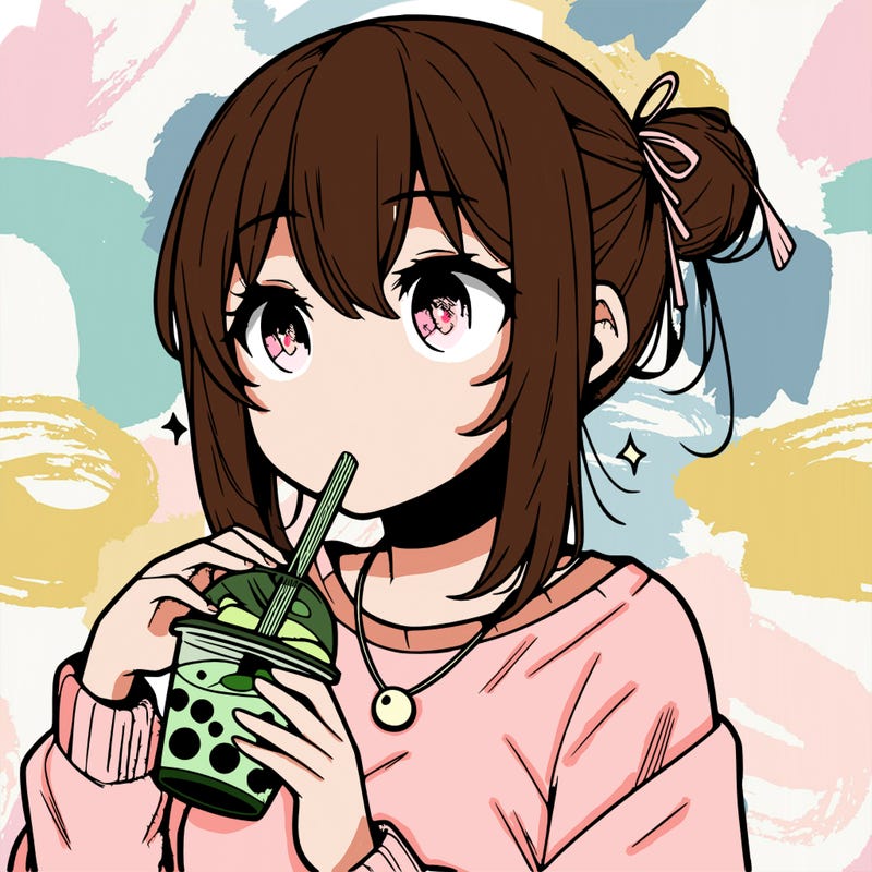 manga character drinking boba