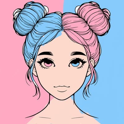 realistic girl with two buns on top of her head