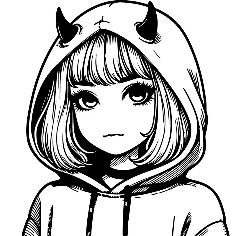 realistic girl with devil hoodie