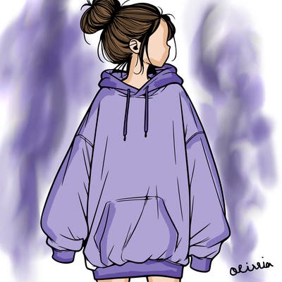 realistic girl with a oversized sweatshirt on and a bun