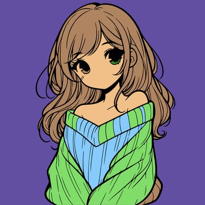 shy pretty girl wearing a sweater that is falling off one shoulder portrait