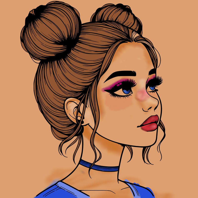 realistic girl with buns on the top of her head