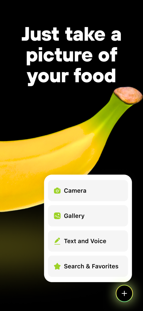 AI Calorie Tracker: SimpliFit - Aplicación SimpliFit que muestra opciones de escáner de alimentos por IA, incluyendo cámara y galería para rastrear calorías