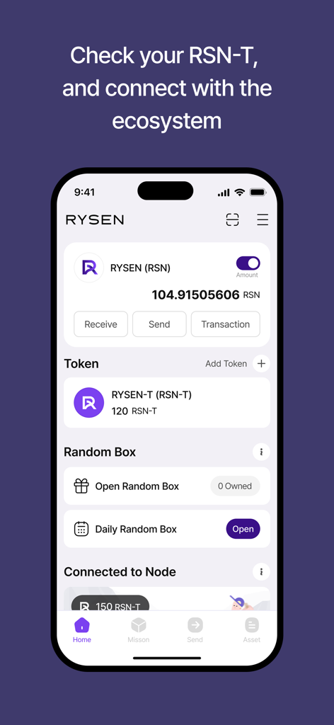 Rysen Wallet - Rysen Wallet app interface showing token balances and daily rewards features