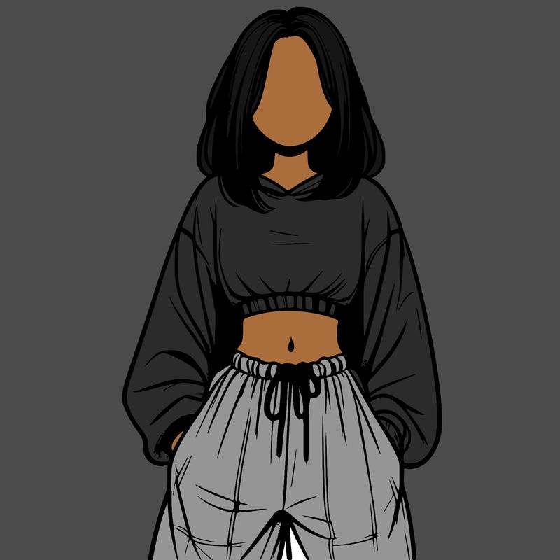 realistic girl faceless with baggy pants and a crop top