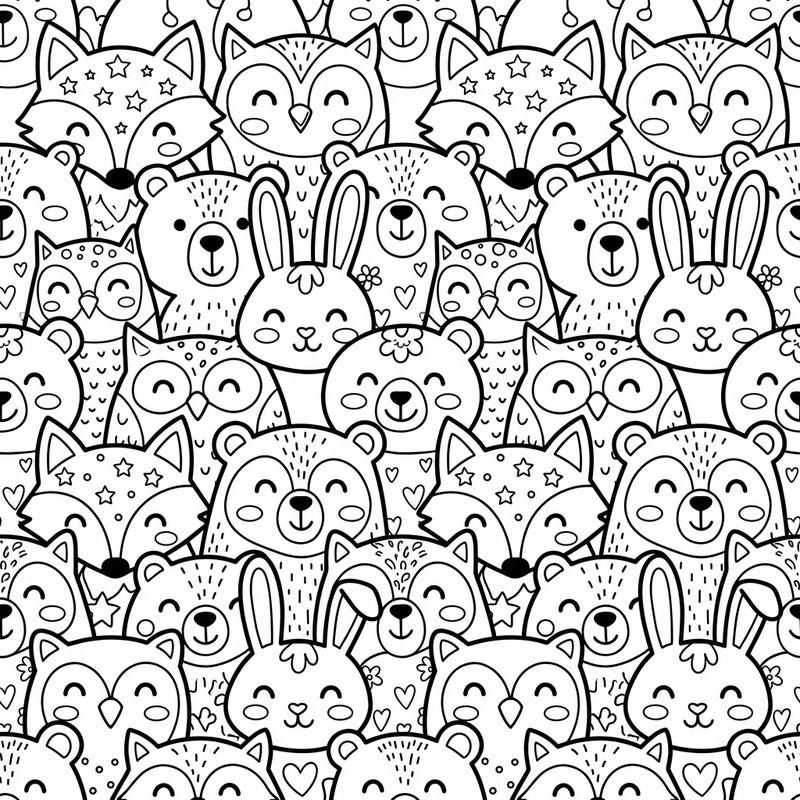 Dive into a world of endless fun with this delightful tessellation coloring page, specially designed for kids! Featuring an adorable repeating pattern of friendly forest animals, it's perfect for hours of creative enjoyment.
