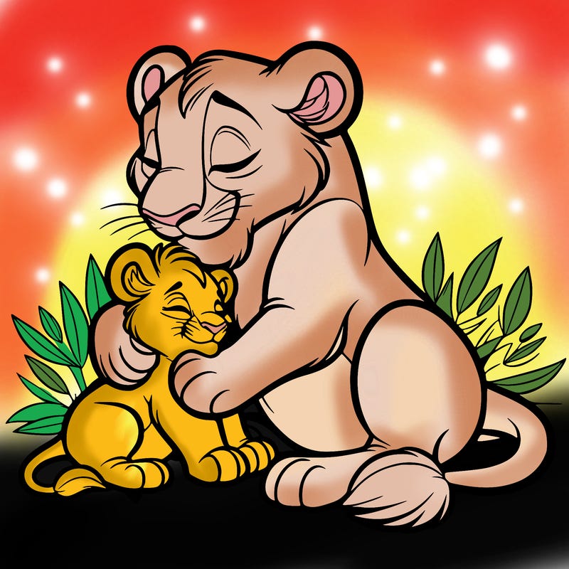 lioness cuddling her cub