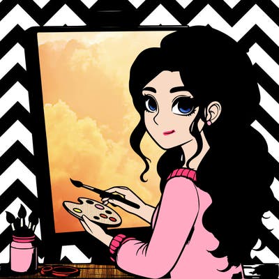 realistic girl artist painting a blank canvas