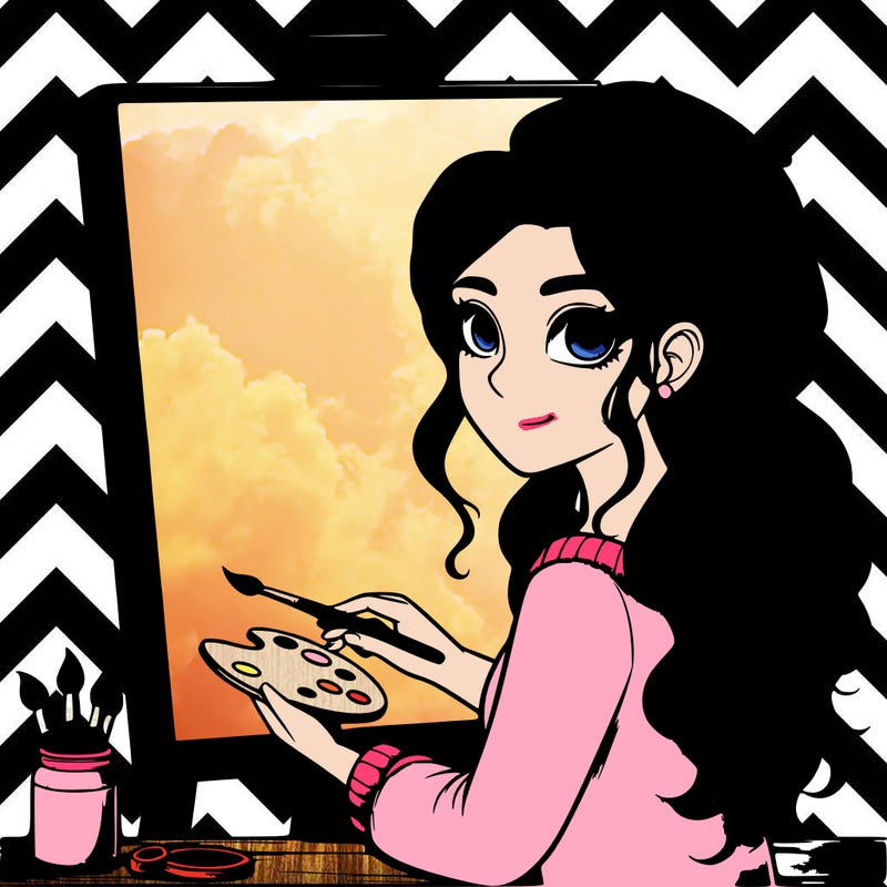 realistic girl artist painting a blank canvas