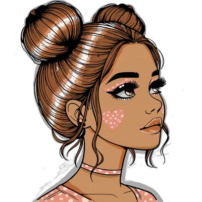 realistic girl with buns on the top of her head