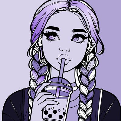 realistic girl with braided hair drinking boba