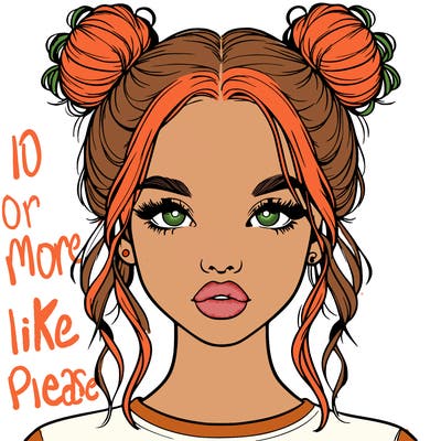 realistic girl with two buns in hair and lips