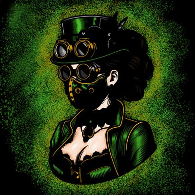 steam punk lady with mask realistic