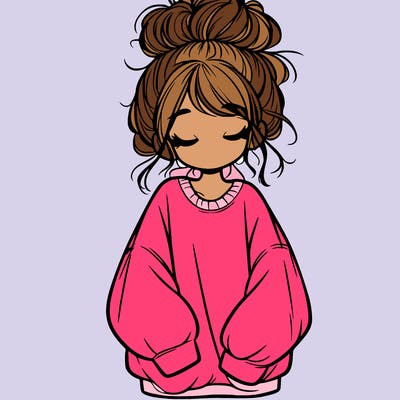 girl with baggy sweatshirt and messy bun