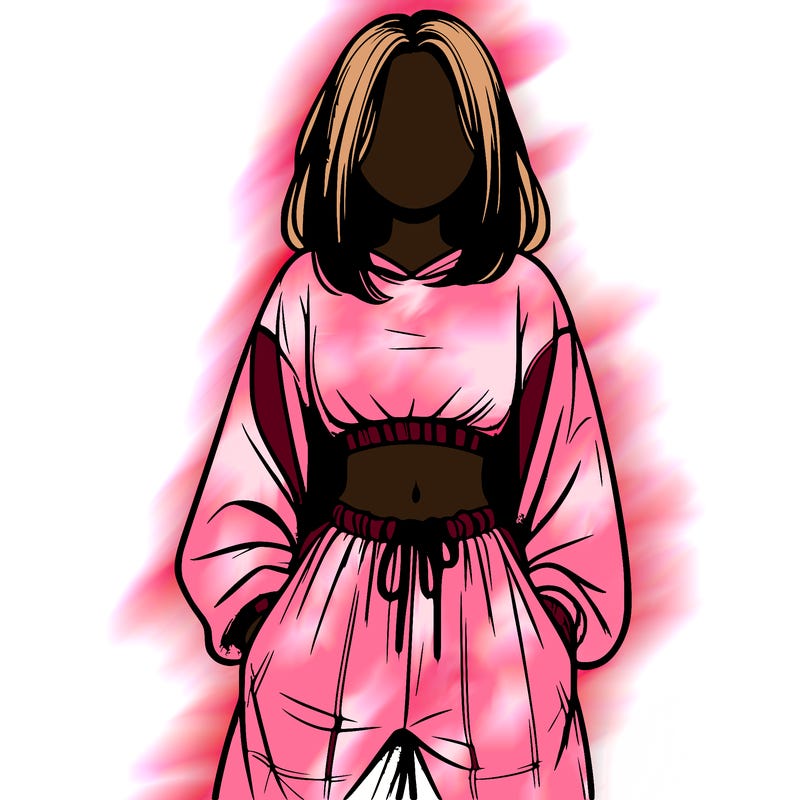 realistic girl faceless with baggy pants and a crop top