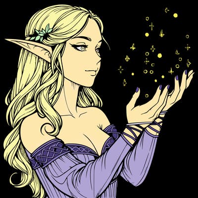 realistic elf girl doing magic