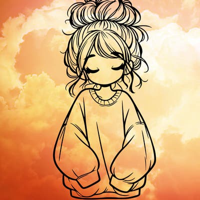 girl with baggy sweatshirt and messy bun