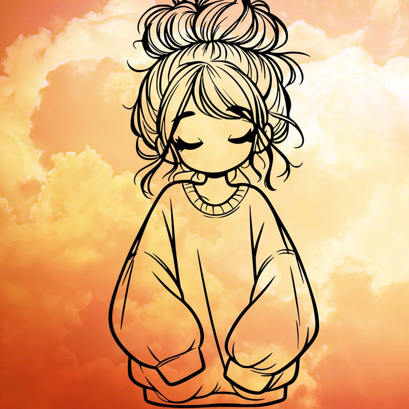 girl with baggy sweatshirt and messy bun