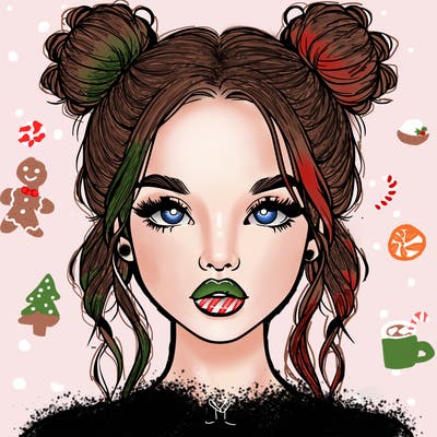 realistic girl with two buns in hair and lips