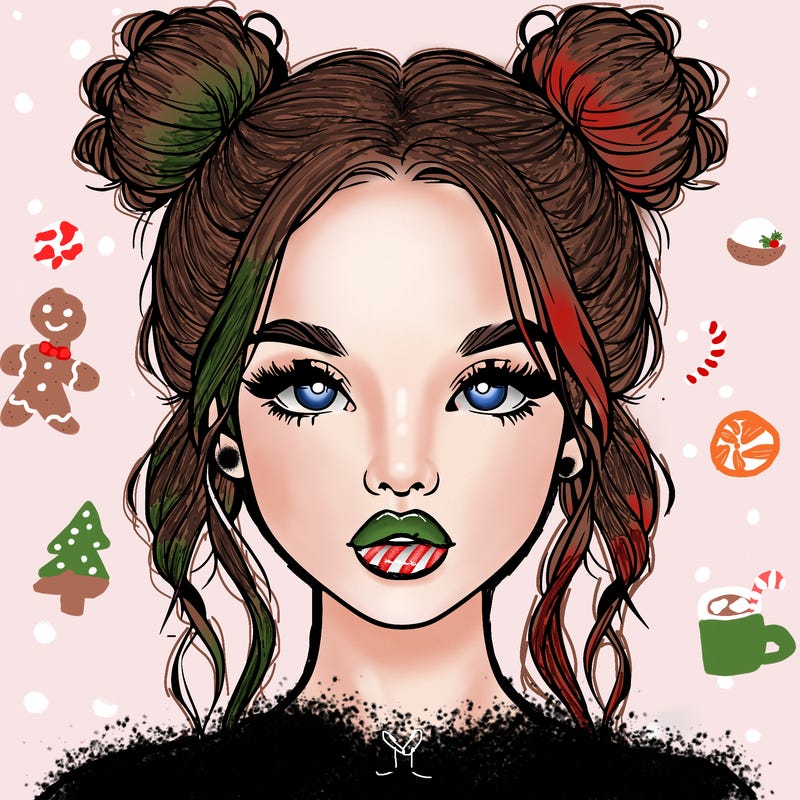 realistic girl with two buns in hair and lips