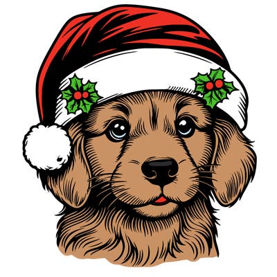 realistic dog wearing a santa hat